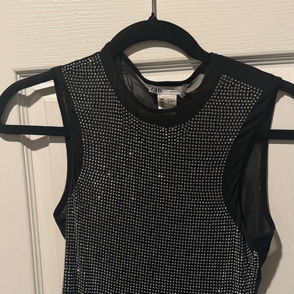 Zara Black Rhinestone Embellished Sleeveless Bodysuit